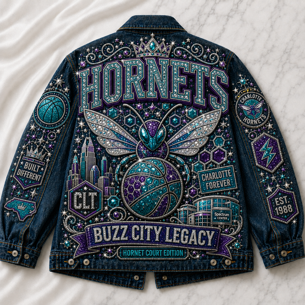 Teal Purple Hornet Court Basketball Fan Oversized Denim Jacket – Collector Edition TPHC04