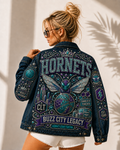 Teal Purple Hornet Court Basketball Fan Oversized Denim Jacket – Collector Edition TPHC04