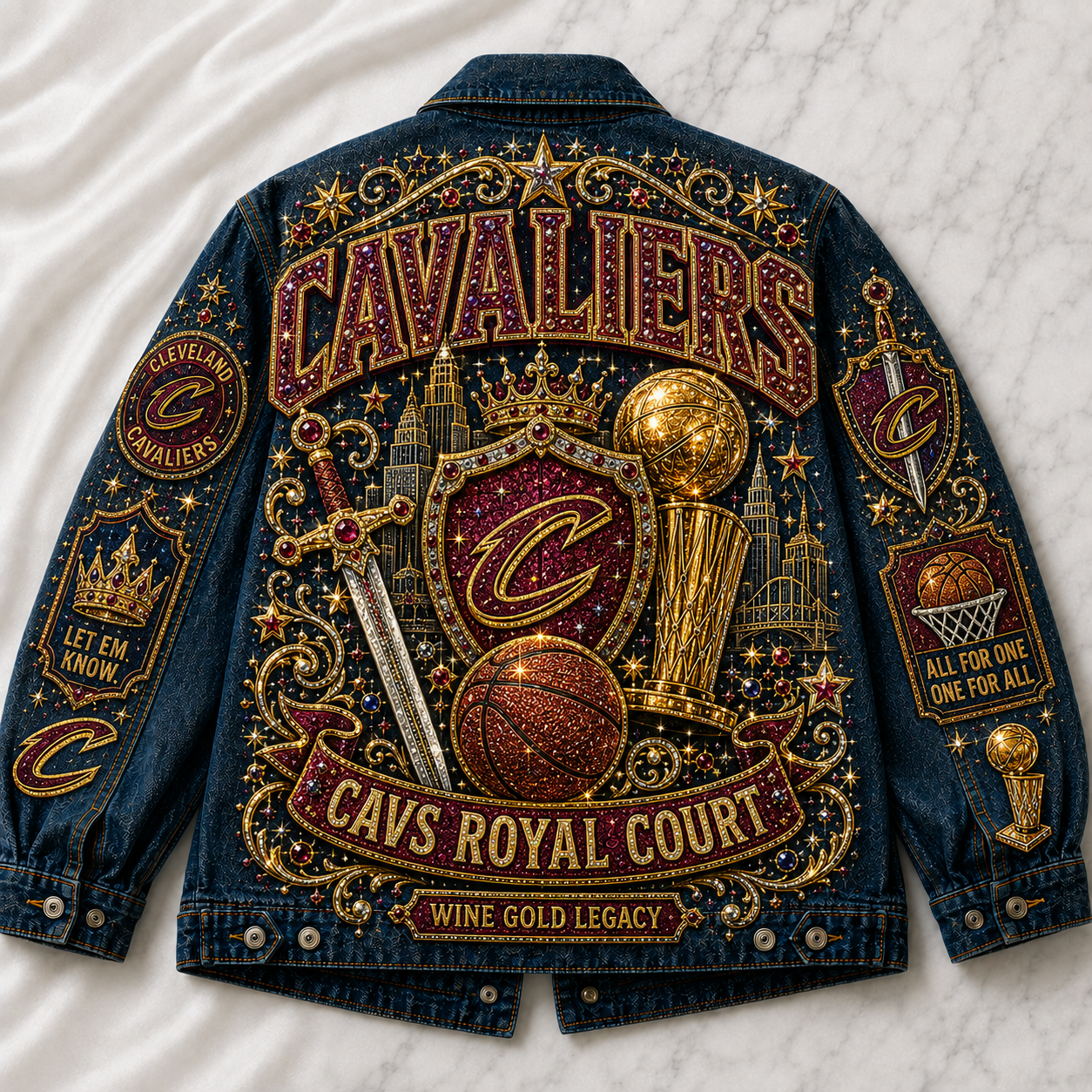 Wine Gold Royal Court Basketball Fan Oversized Denim Jacket – Collector Edition WGR04