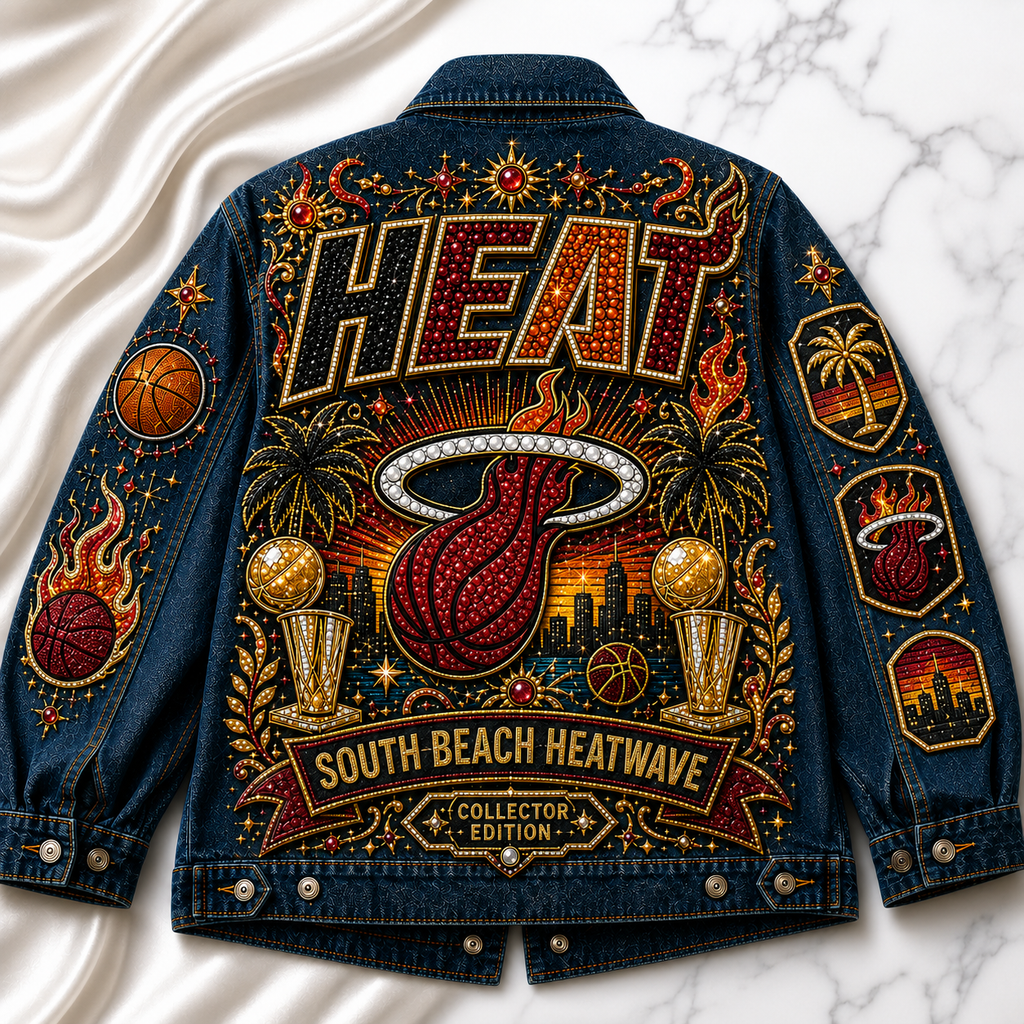 South Beach Heatwave Basketball Fan Oversized Denim Jacket - Collector Edition SBH101