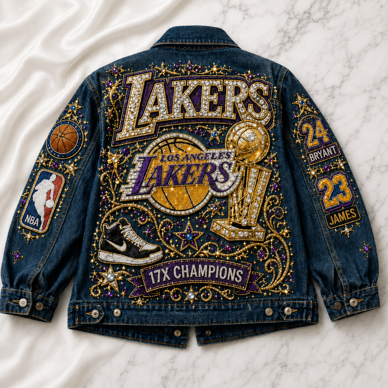 Premium Purple Gold Basketball Collector Denim Jacket - Limited Fan Edition 2026