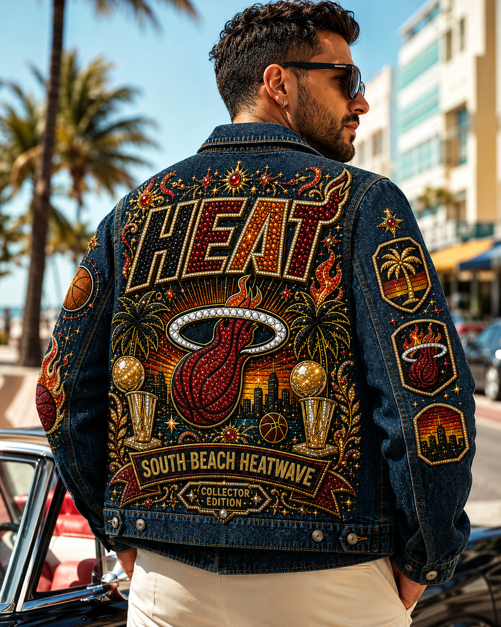 South Beach Heatwave Basketball Fan Oversized Denim Jacket - Collector Edition SBH101
